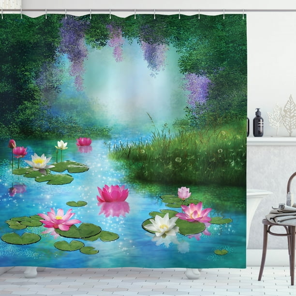 Fantasy Pond Water Lilies Floating Romantic Lotus Digital Art Cozy Plush for Indoor and Outdoor Use 50 x 60 Aqua Pink Green Ambesonne Nature Soft Flannel Fleece Throw Blanket 